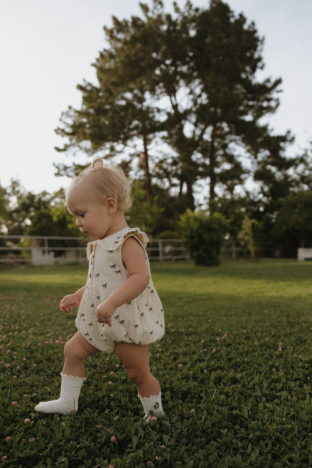 Wild Horses Muslin Baby Romper in Cream Cotton - Image 6