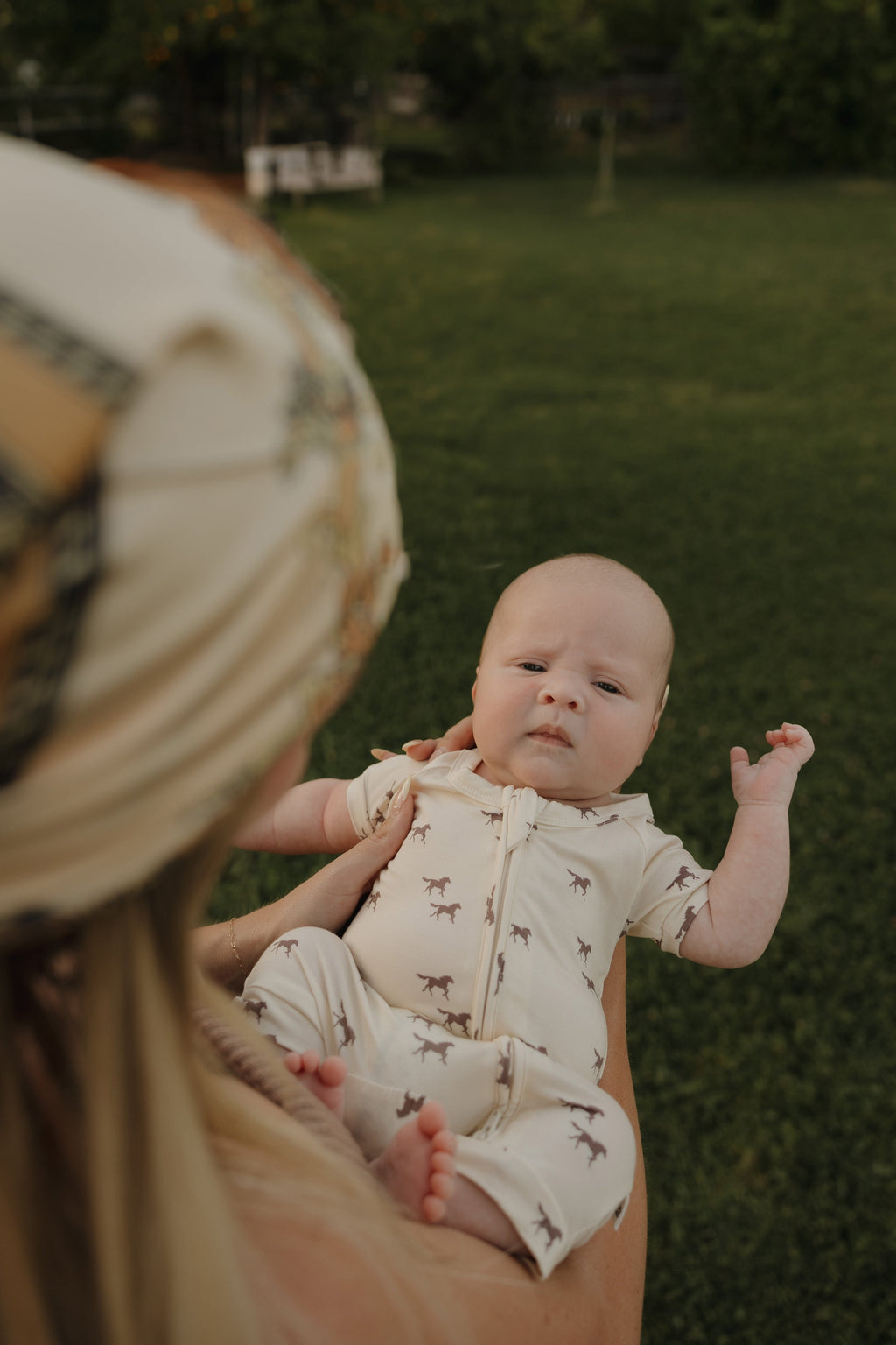 Wild Horses Print Short Sleeve Bamboo Zip Romper for Babies - Image 4