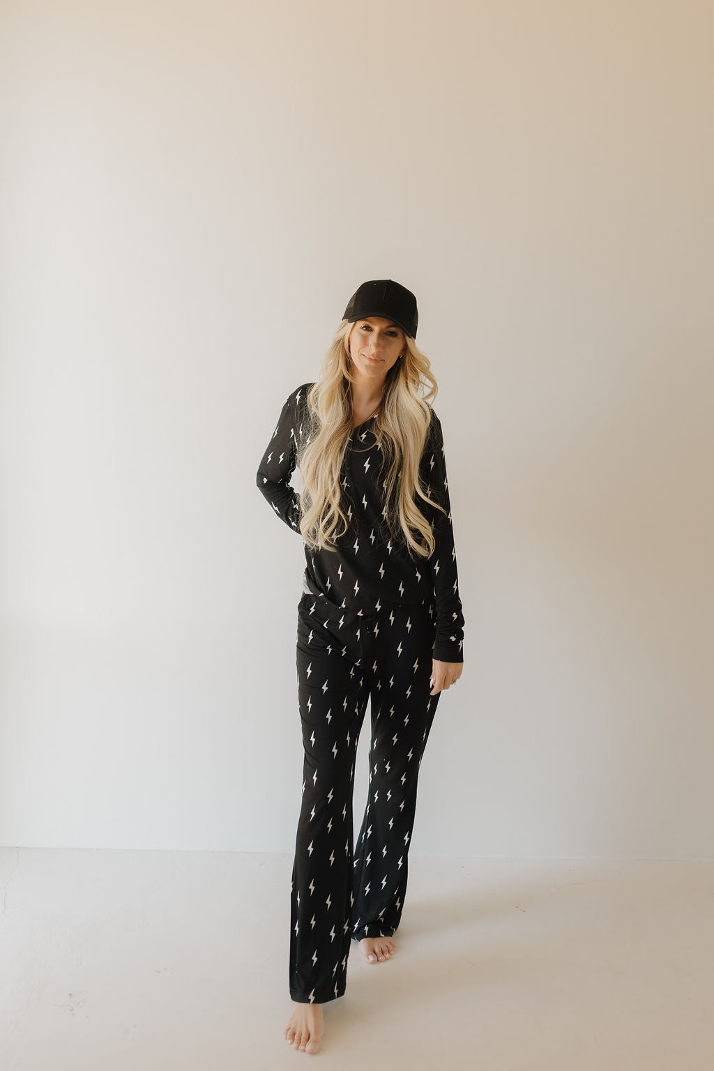 Women's Bamboo Long Sleeve Pajama Set in Midnight Lightning Bolt