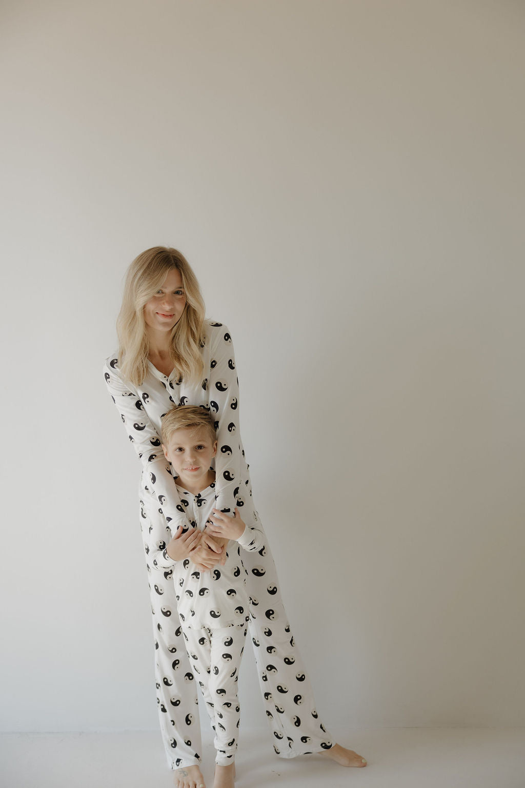 Women's Bamboo Pajama Set in Black and White Yin Yang Print