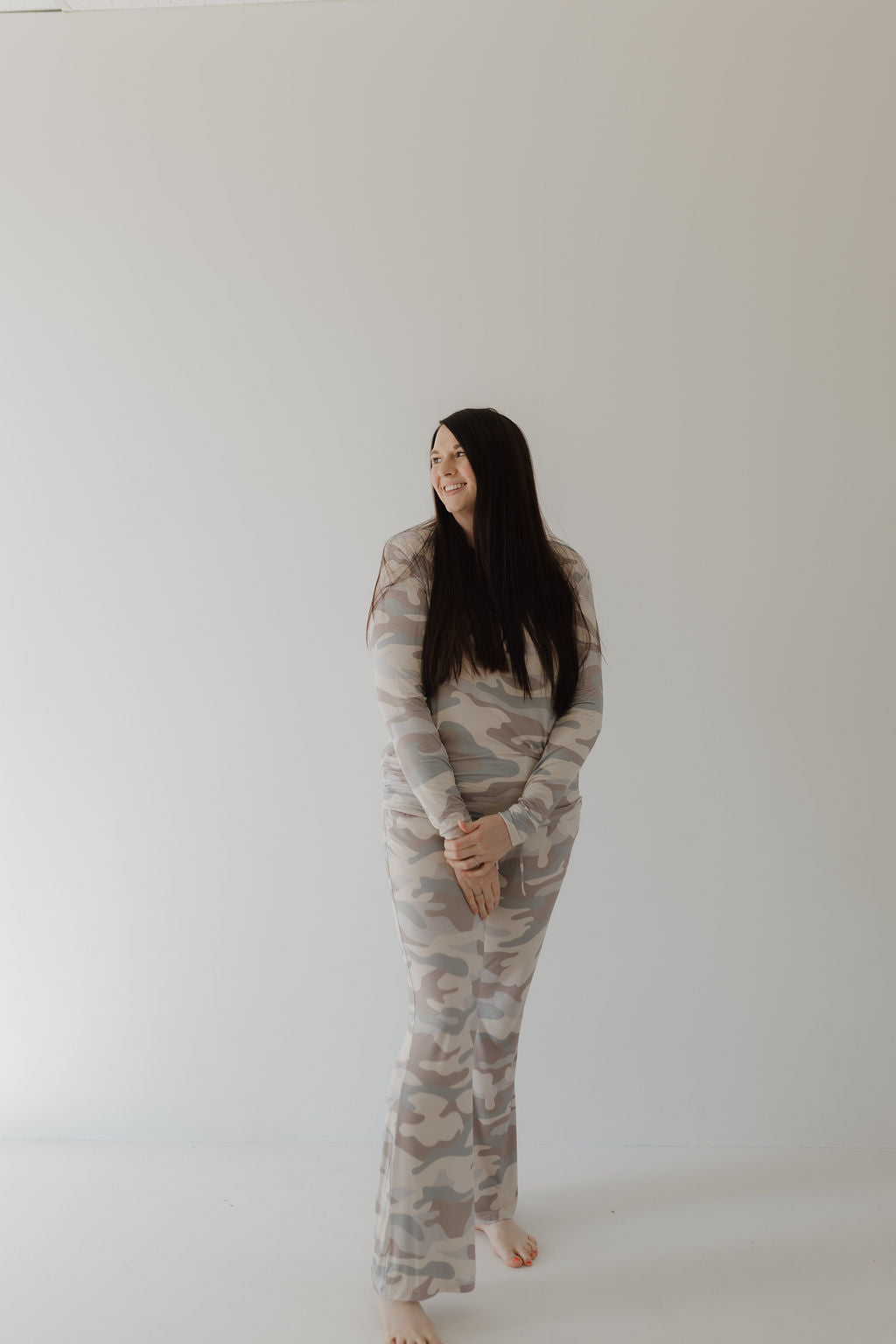 Women's Long Sleeve Bamboo Pajama Set in Camo