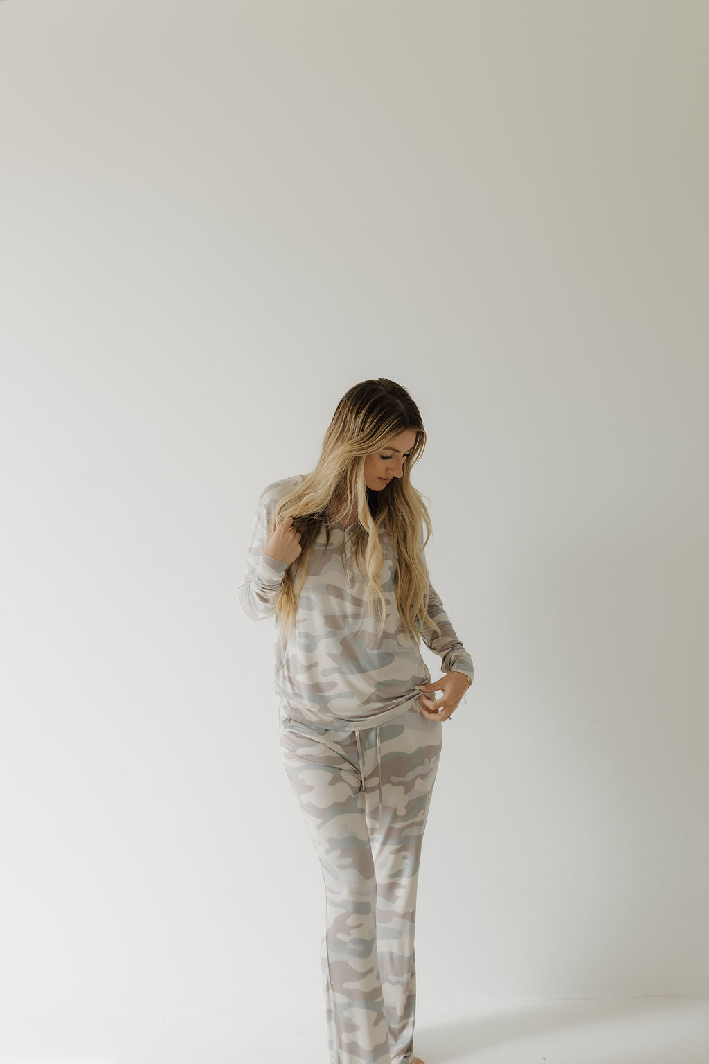 Women's Long Sleeve Bamboo Pajama Set in Camo