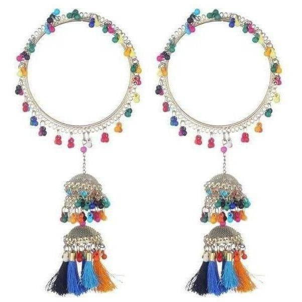 Multicolor pearl latkan bangles featuring silk thread accents for wedding ceremonies