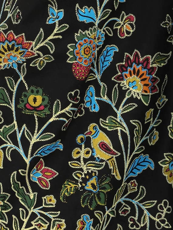 Black Floral Design Palazzo Pants - Elegant Wide Leg Trousers