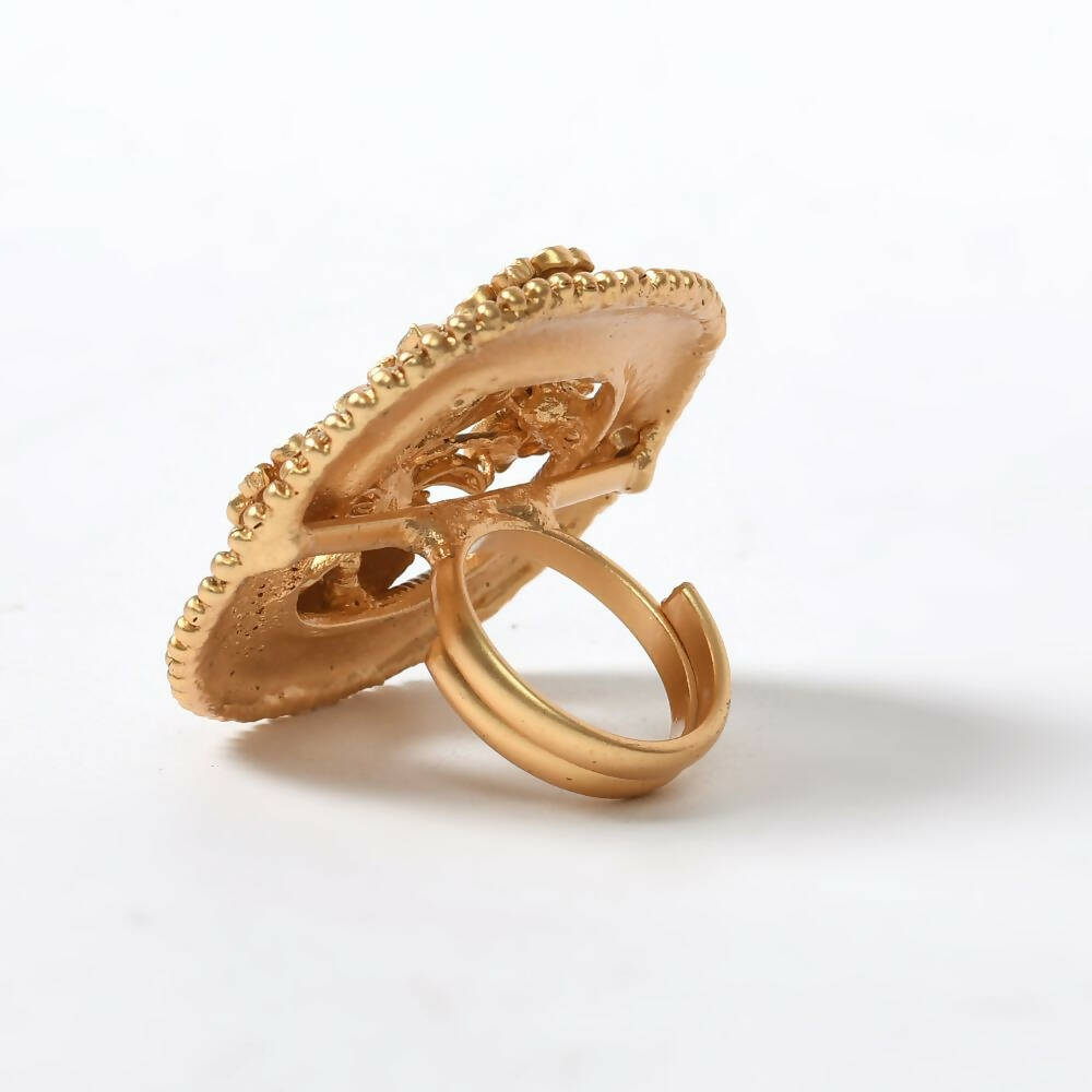 Joharkamal Gold-Plated Stone Studded Adjustable Ring - Design 15