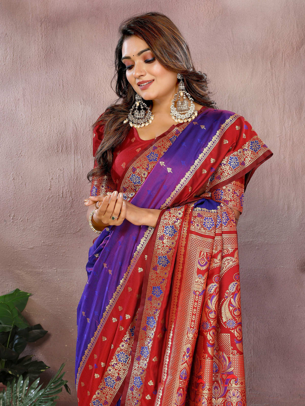 Purple Kalamkari Silk Zari Woven Saree