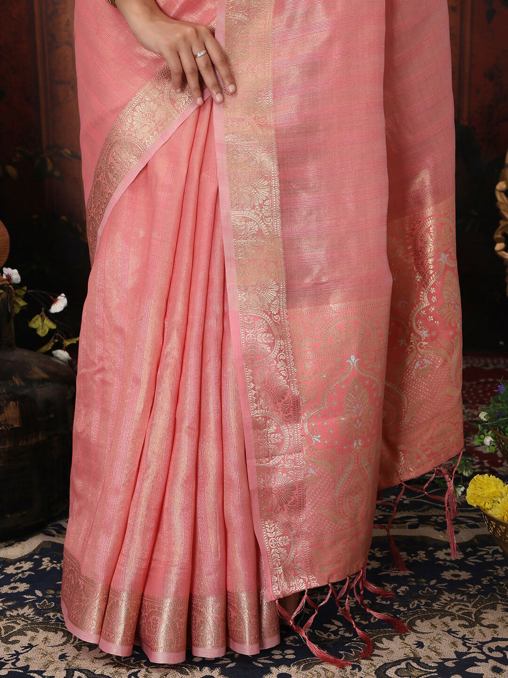 Pink Organza Saree with Matching Blouse Piece