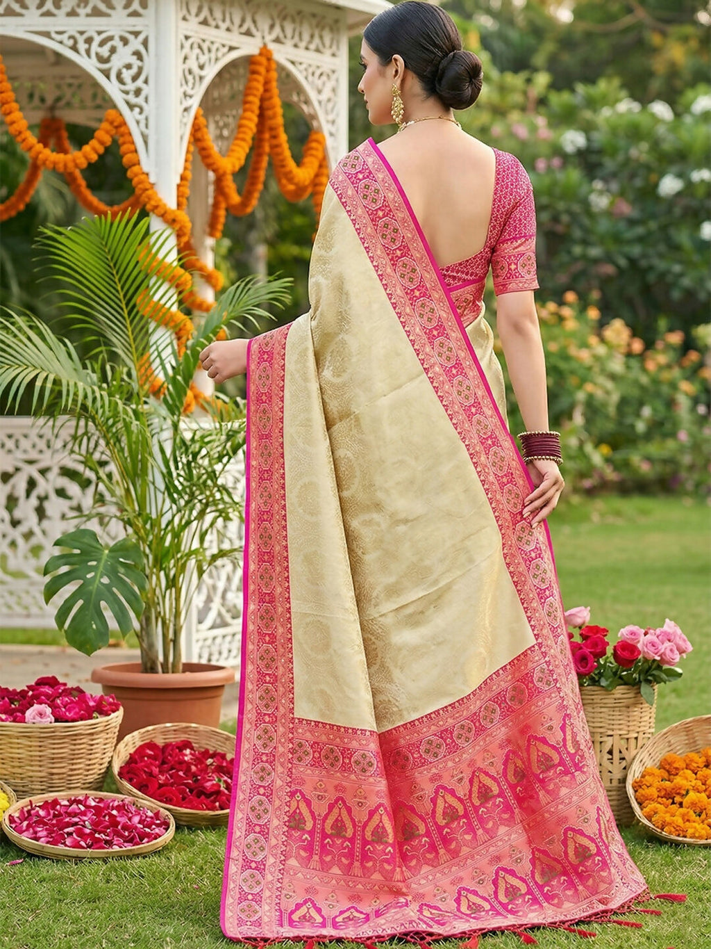 Elegant Pink Soft Silk Saree with Matching Blouse