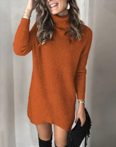 Women's Long Sleeve Knit Turtleneck Sweater Dress - Image 18