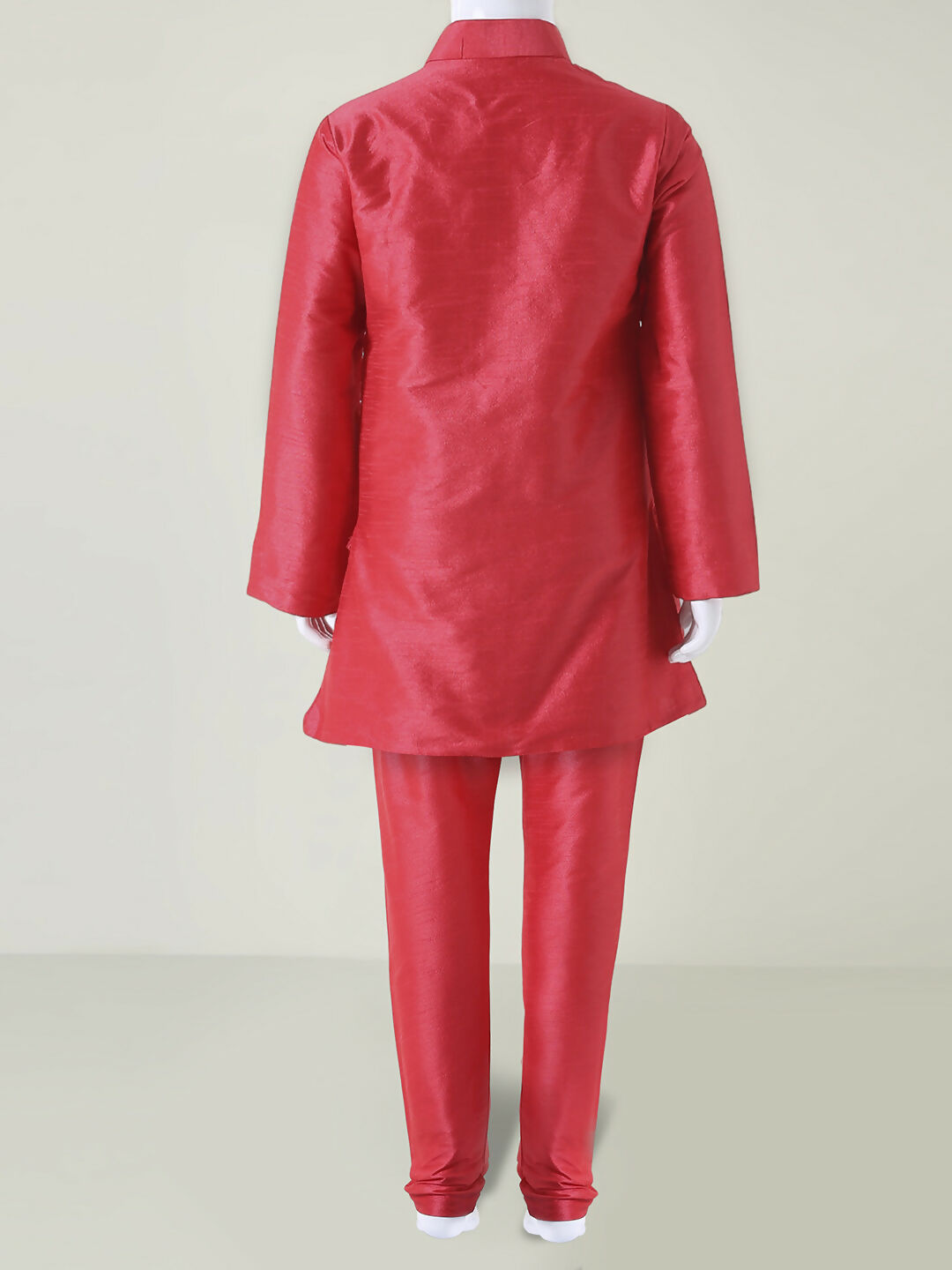 Kids Tomato Red Nehru Jacket Kurta Pajama Set with Sequin Work