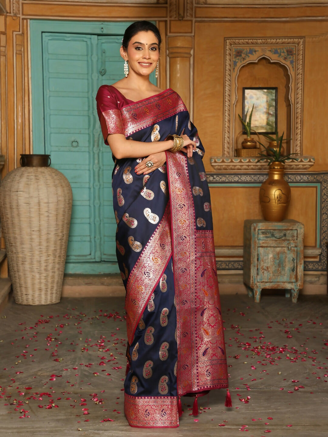 Shree Shyam Fashion Navy Blue Silk Saree