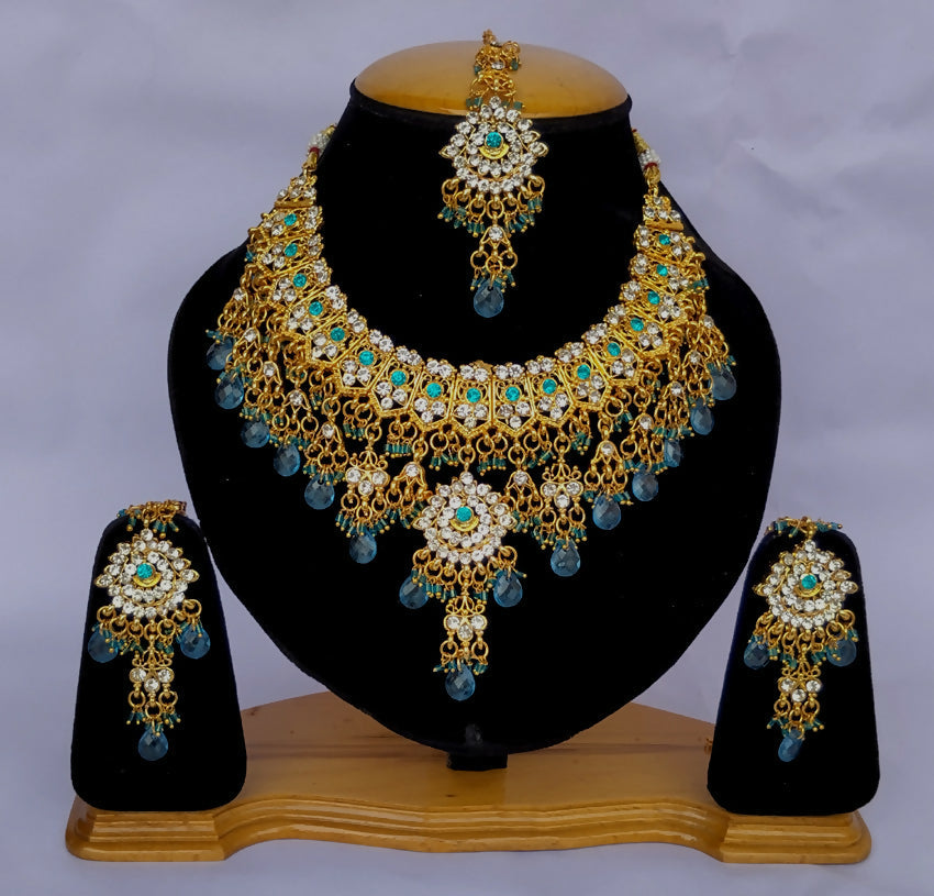 Gold plated Kundan necklace set with premium stone studs
