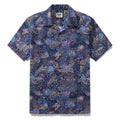 Unisex navy cotton camp shirt with abstract geometric jellyfish print
