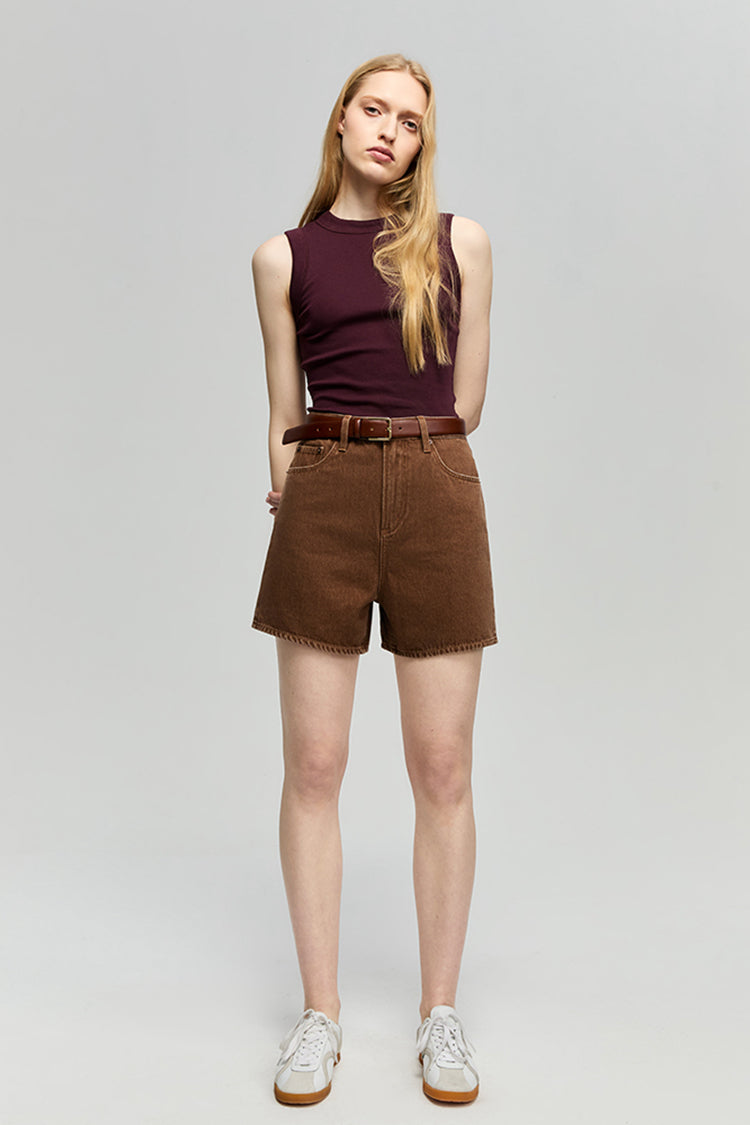 High-Rise Buckle Shorts in Brown Sugar