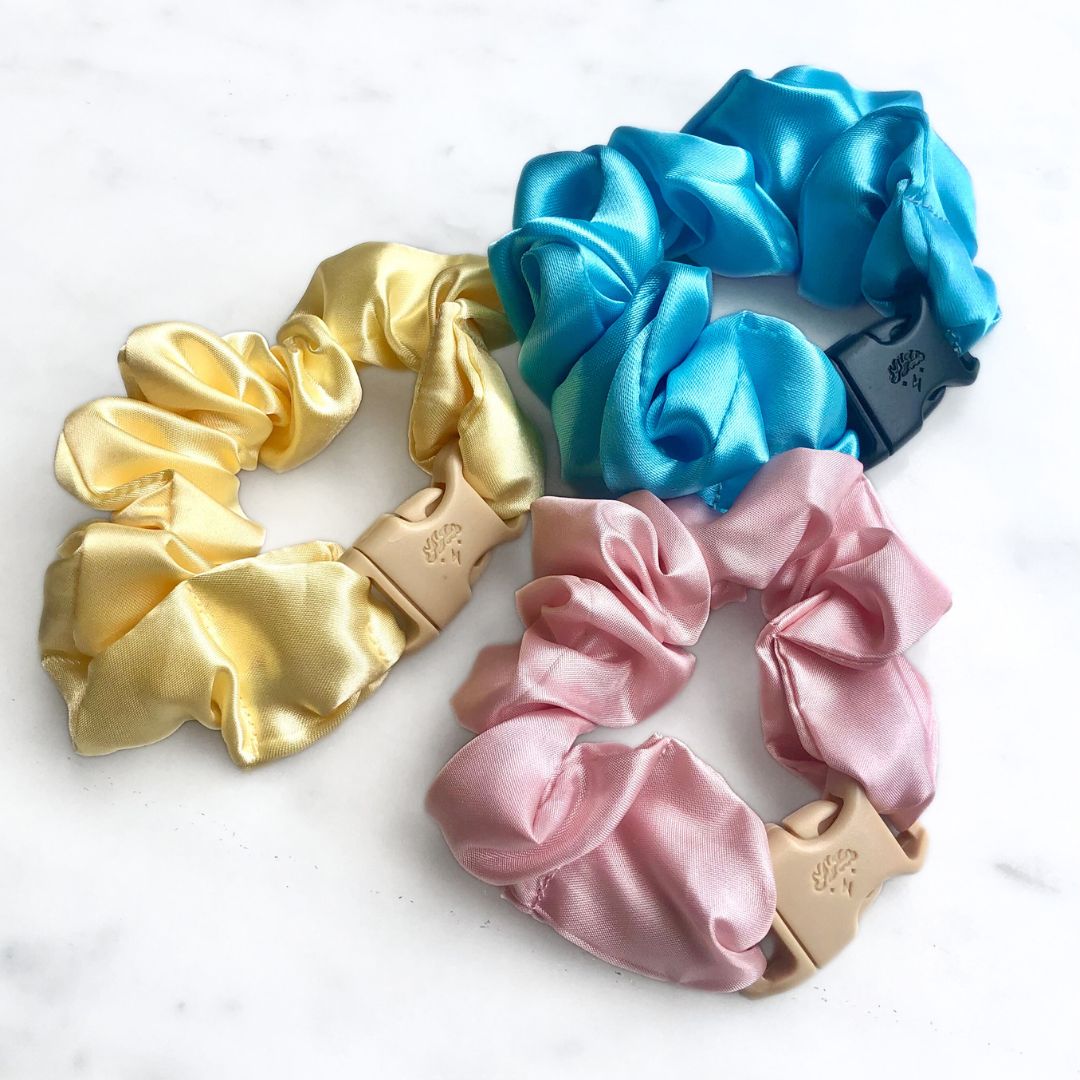 Cotton Candy - 3-Pack Vibrant Pastel Buckle Scrunchies Bundle - No Snagging, No Tangles