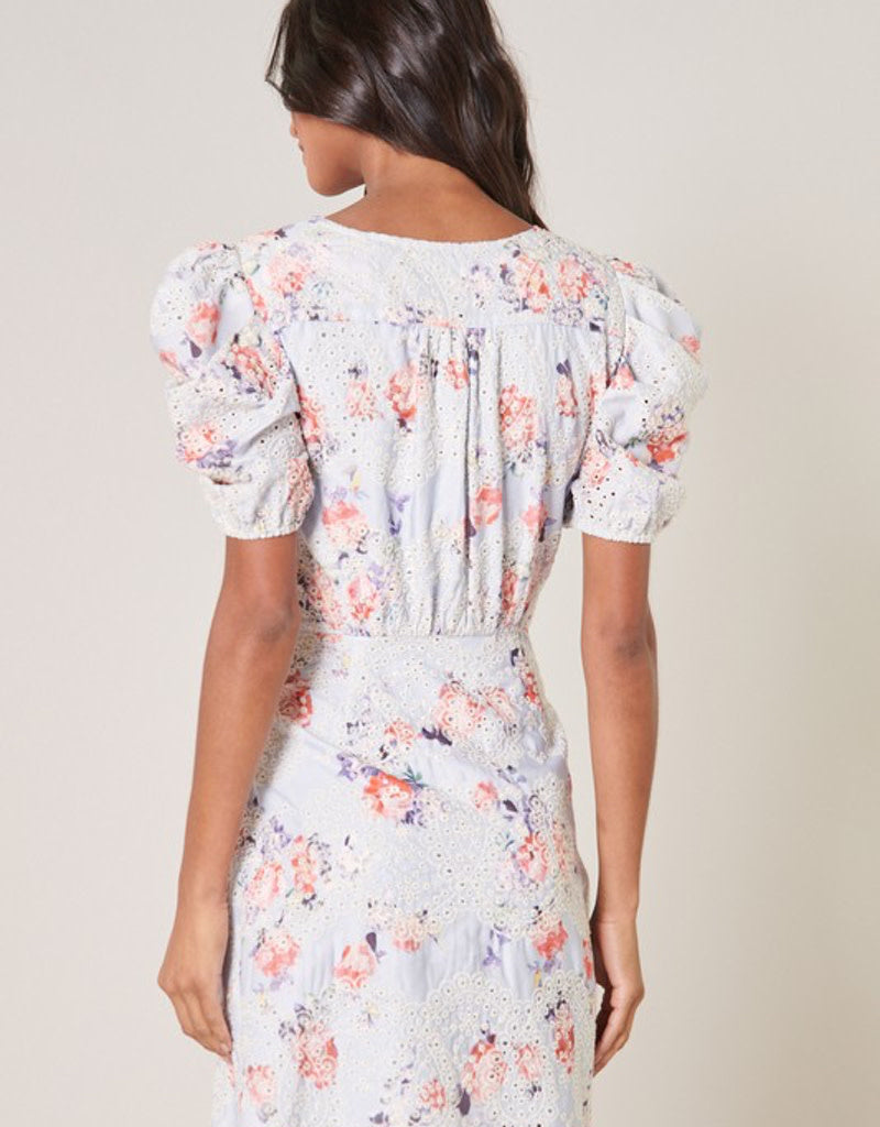 Rosalia Floral Eyelet Mini Dress - Romantic A-Line V-Neck Pastel