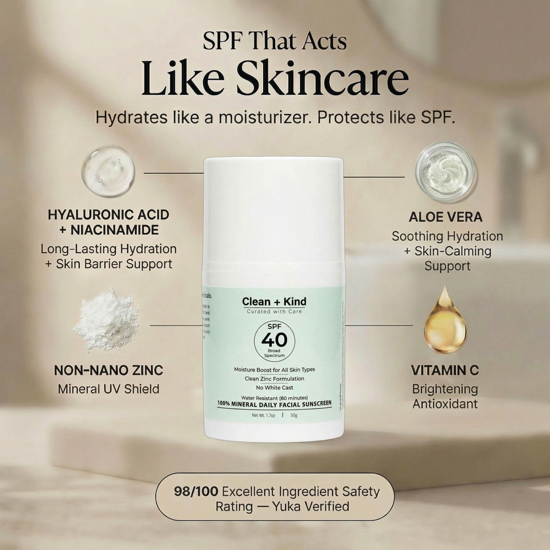 Daily Mineral Face Sunscreen SPF 40 Hydrating Zinc Formula - Image 2
