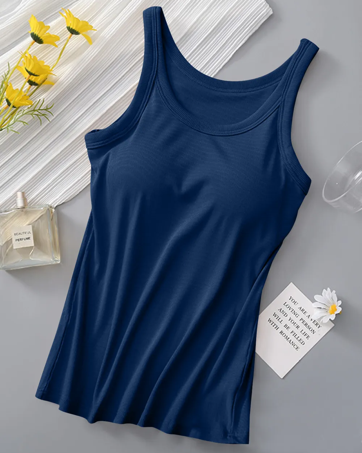 Round Neck Tank Top with Built-In Bra