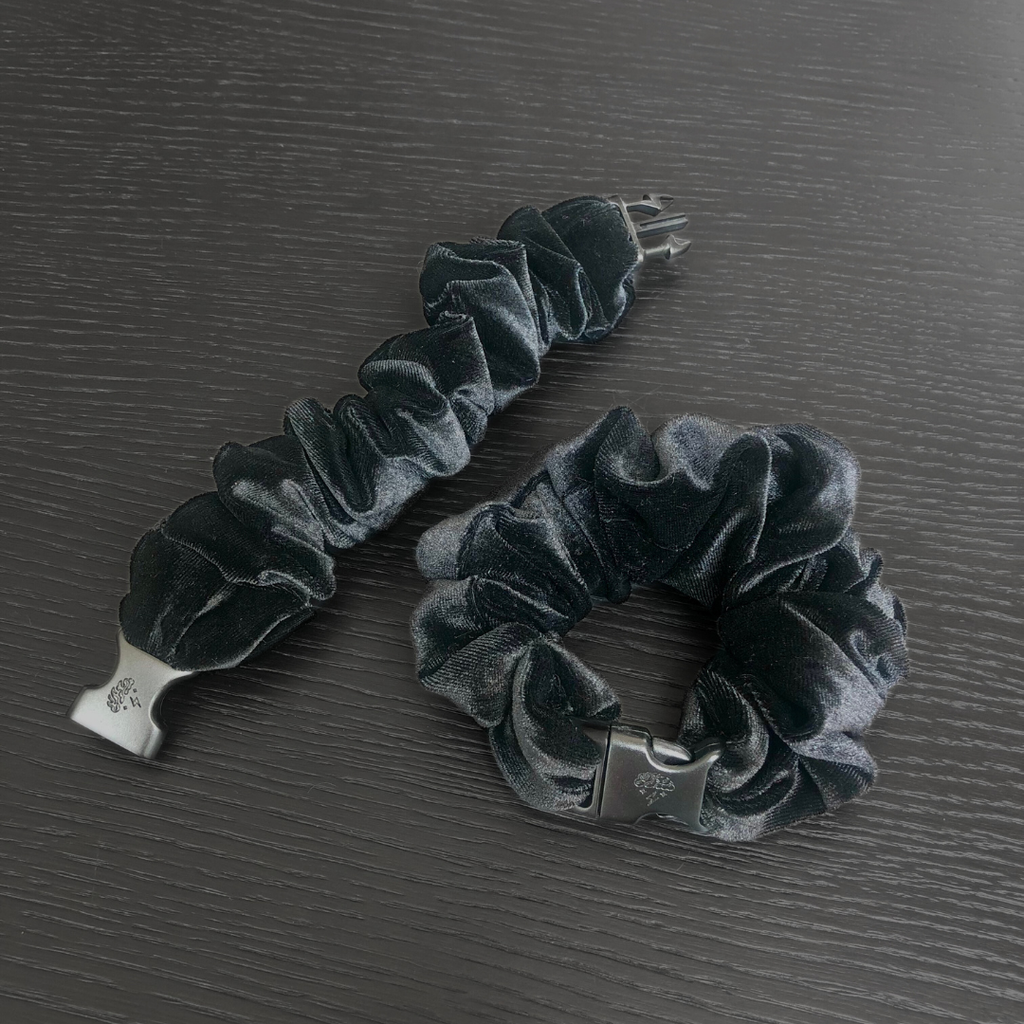 Velvet Black Buckle Scrunchie | Edgy Chic Hair Tie