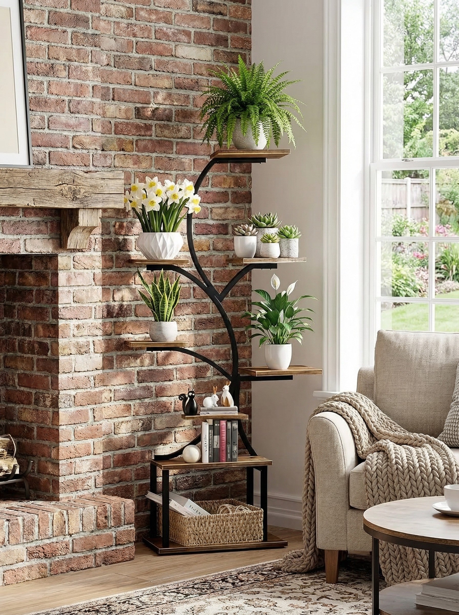8-Tier Metal Corner Plant Stand - Modern Industrial Plant Shelf