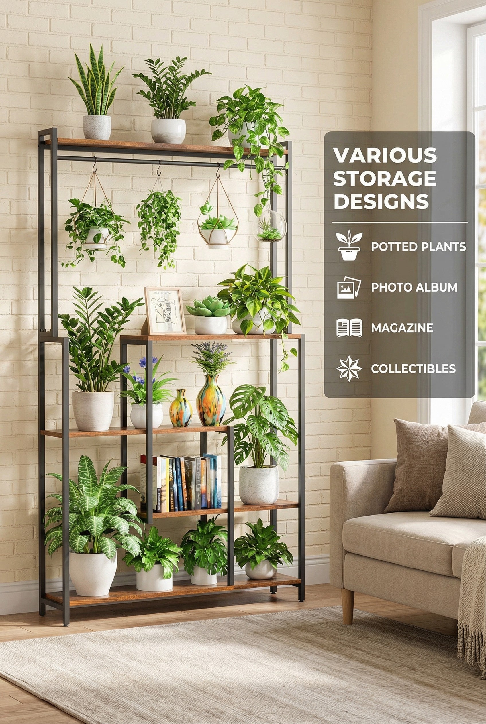 5-Tier Industrial Metal Display Shelf with LED Lighting