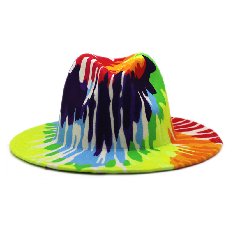 Two-Tone Retro Fedora Hat Wide Brim Unisex Jazz Cap 56-58cm