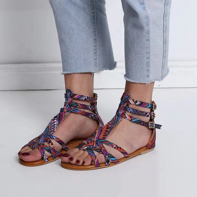 Women's Retro Leather Flat Sandals with Arch Support