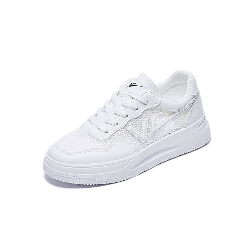 Women's White Platform Sneakers PU Leather Casual Lace-Up Shoes