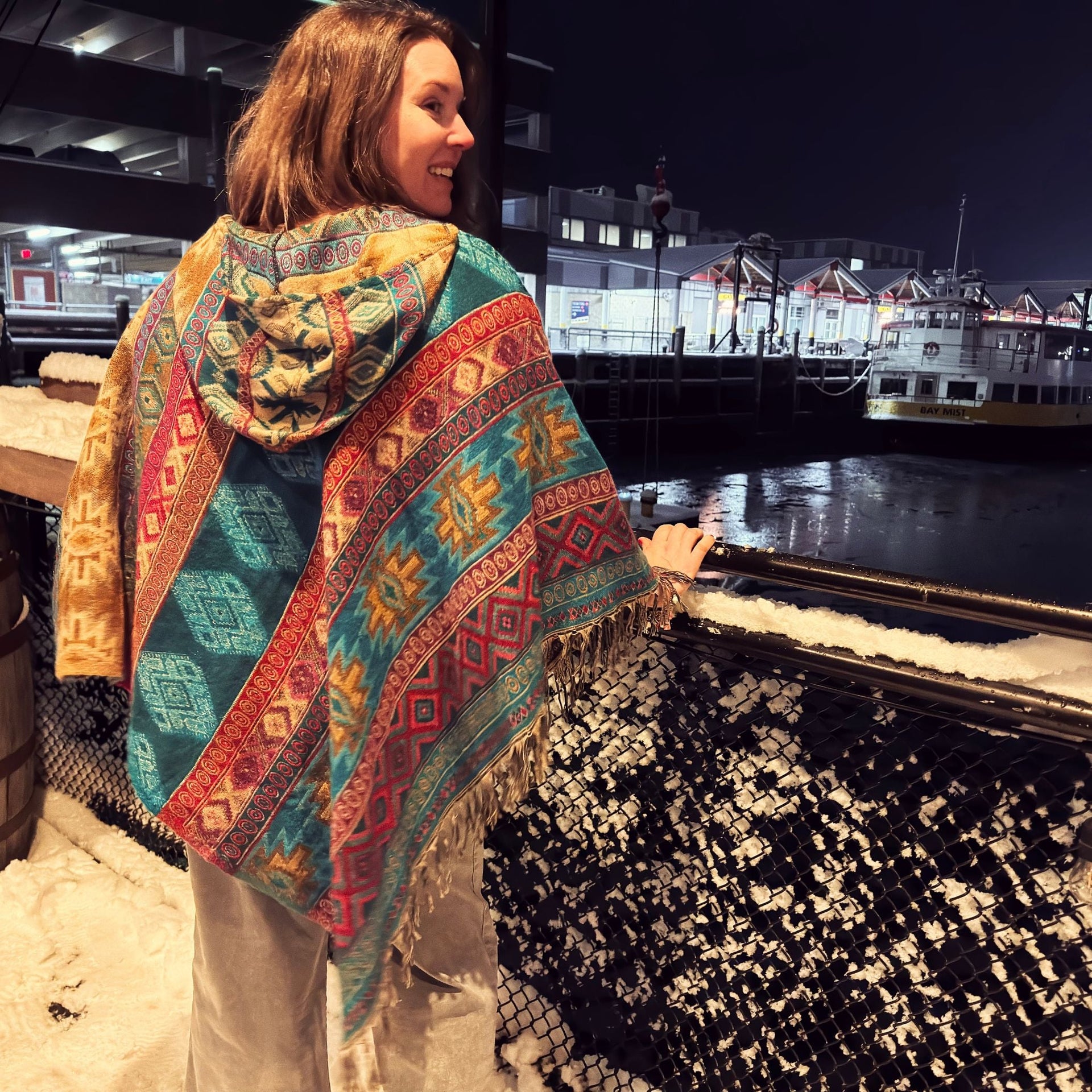 Nanda Hooded Poncho: Warm Wool Blend Boho Style Outerwear