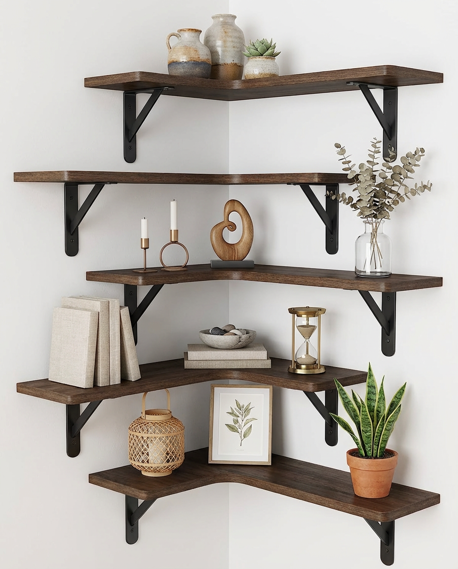 Rustic Corner Floating Shelves Set of 5, Farmhouse Wall Mount