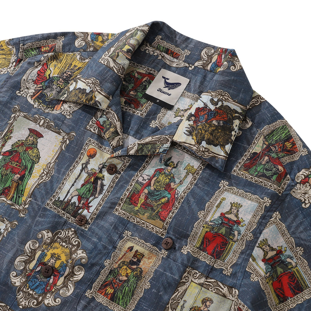 Men's Norse Mythology Woodcut Print Cotton Hawaiian Camp Collar Shirt