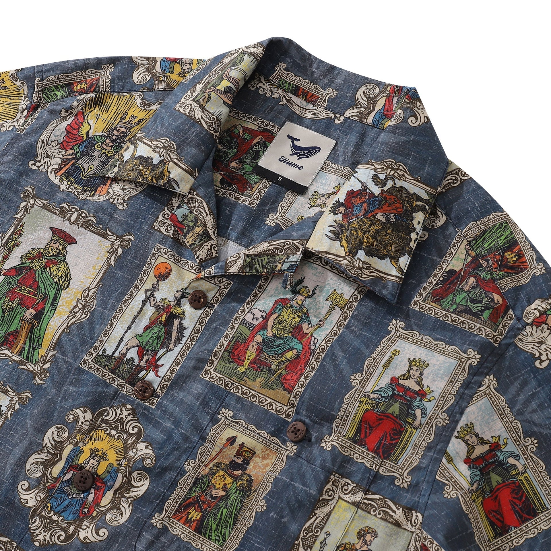 Men's Norse Mythology Woodcut Print Cotton Hawaiian Camp Collar Shirt