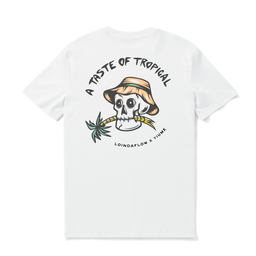 White tropical graphic t-shirt with crew neck