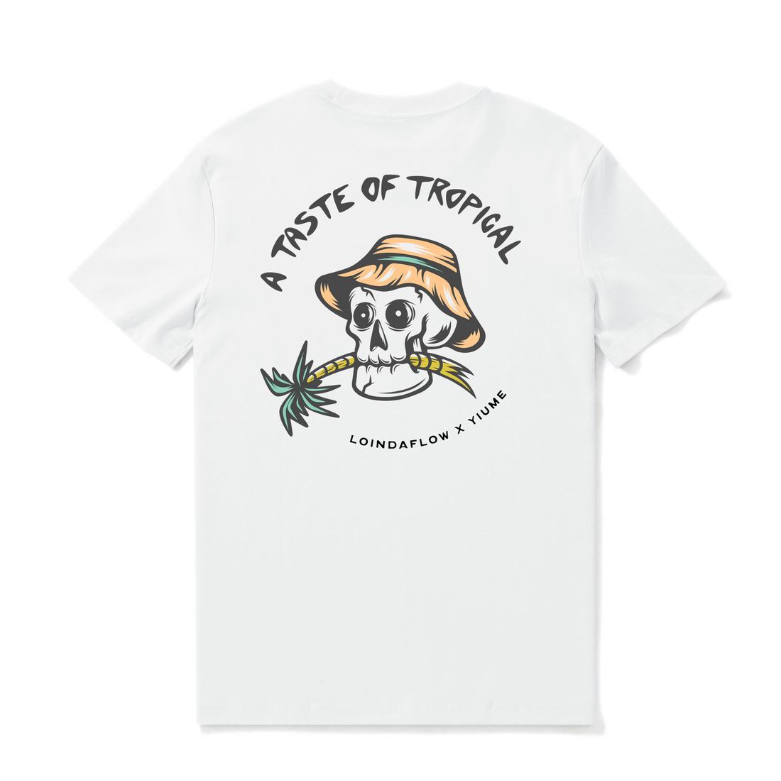 White tropical graphic t-shirt with crew neck