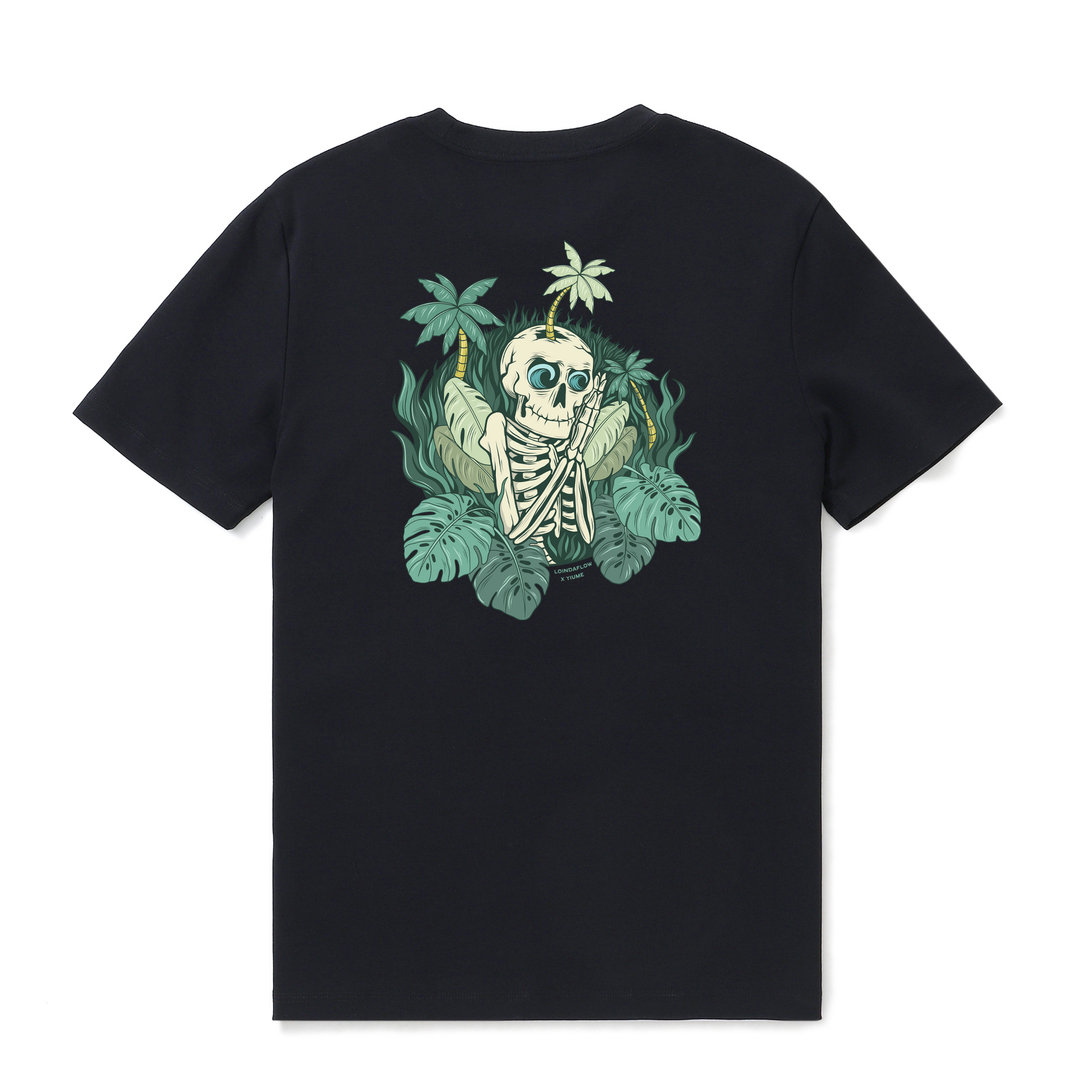 Black crew neck graphic t-shirt with a surf-inspired Mind Surfing design.