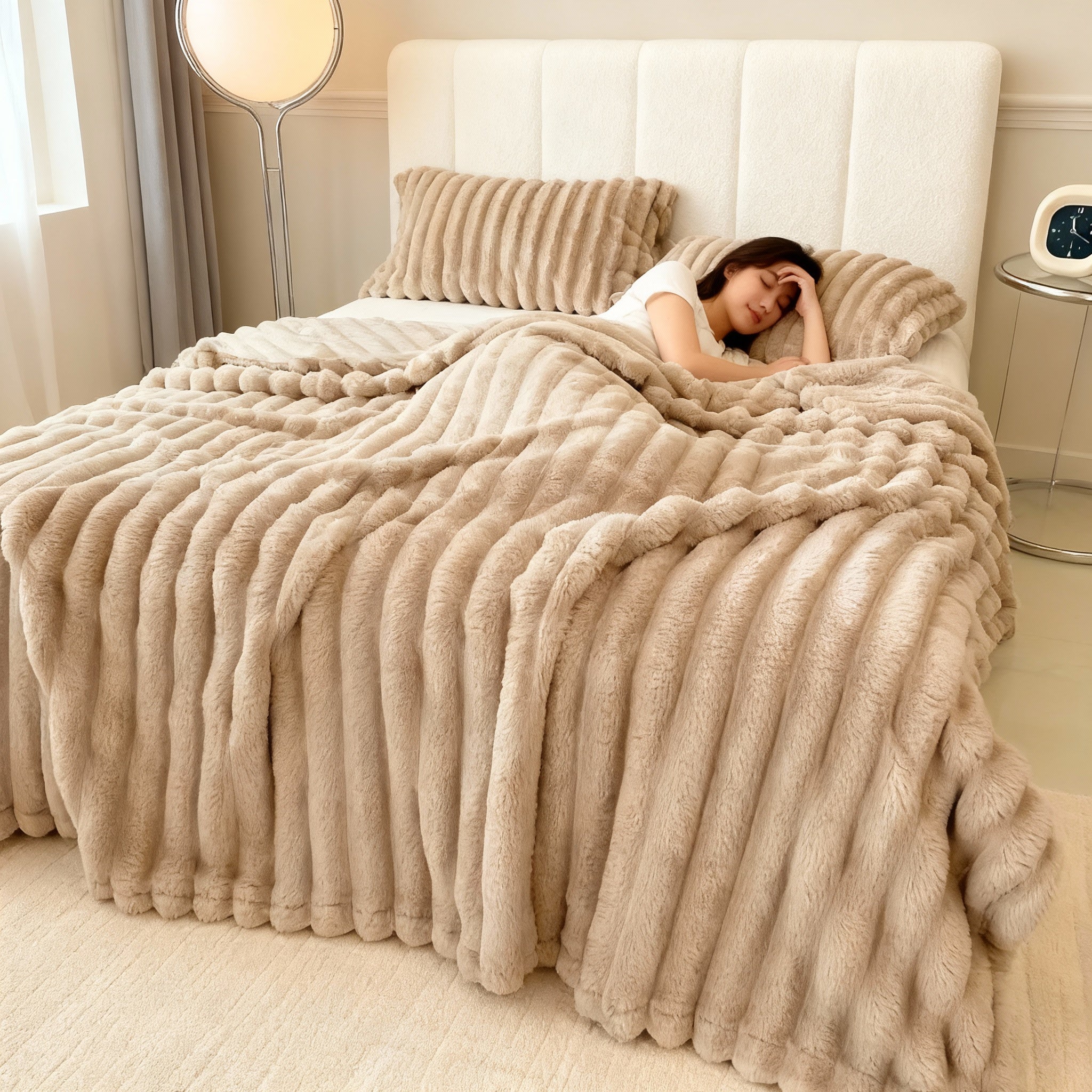 Ultra Soft Bunny-Plush Throw Blanket 50x60, Modern Minimalist Decor