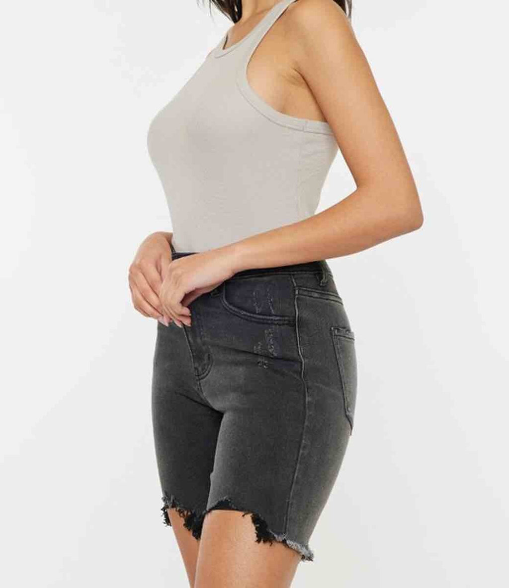 Dolly High Rise Bermuda Shorts in Washed Black Denim