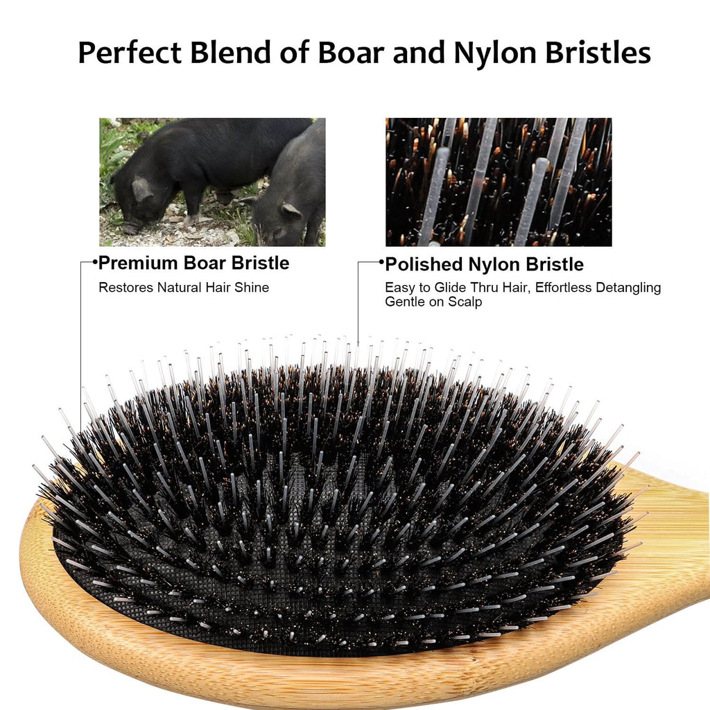Minimalist Bamboo Detangler Hair Brush, Natural Wood & Black