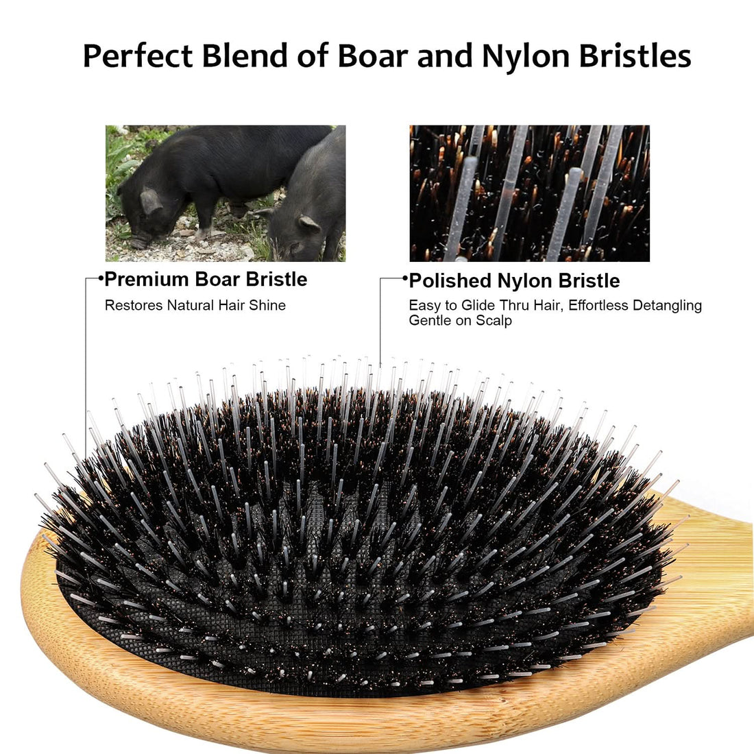 Minimalist Bamboo Detangler Hair Brush, Natural Wood & Black