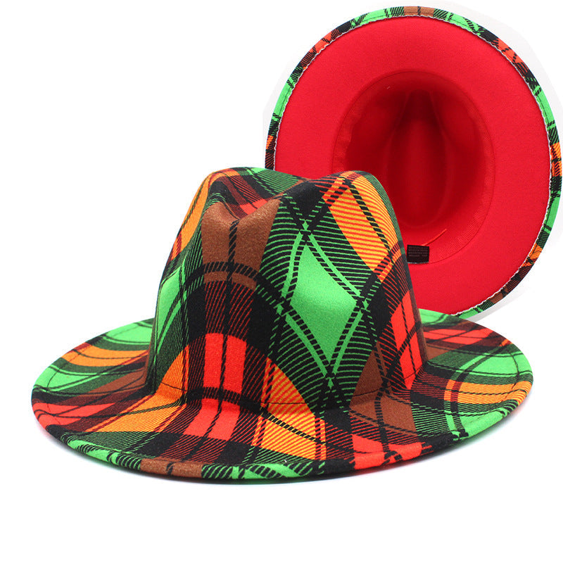 Two-Tone Retro Fedora Hat Wide Brim Unisex Jazz Cap 56-58cm