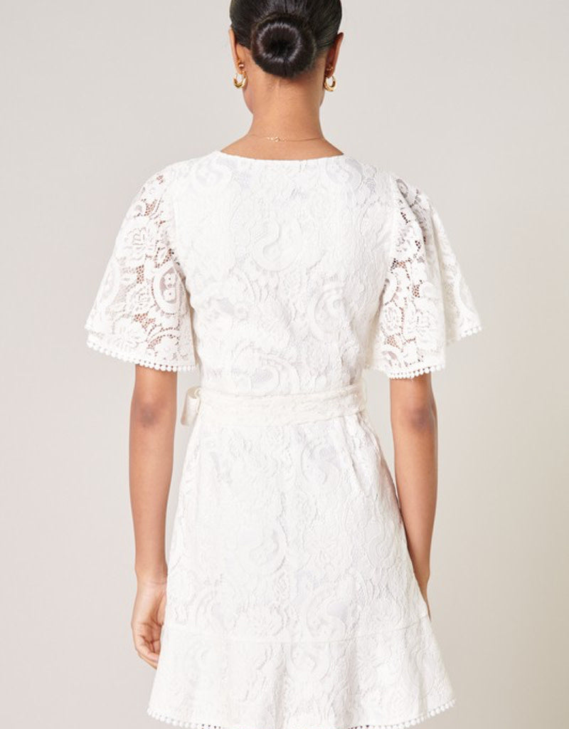 Le Lune Faux Wrap Lace Dress Women's Elegant Midi