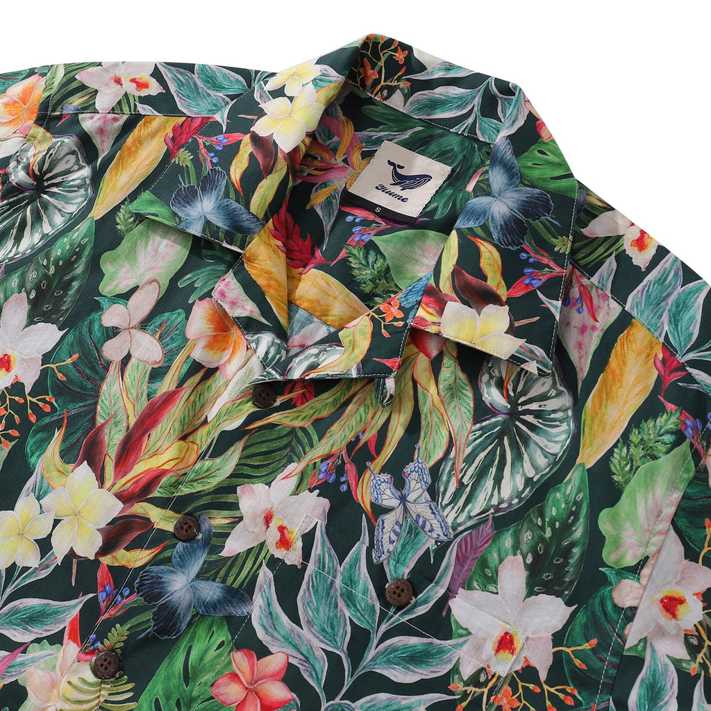 Men's Floral Butterfly Fantasy Print Cotton Camp Collar Hawaiian Shirt
