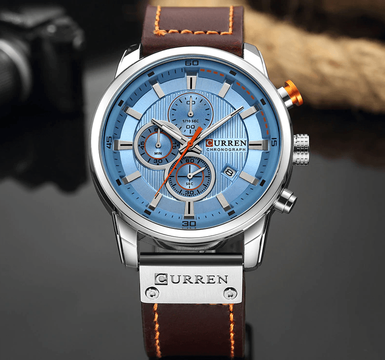 Men’s Elegant Sport Chronograph Watch with Leather Band