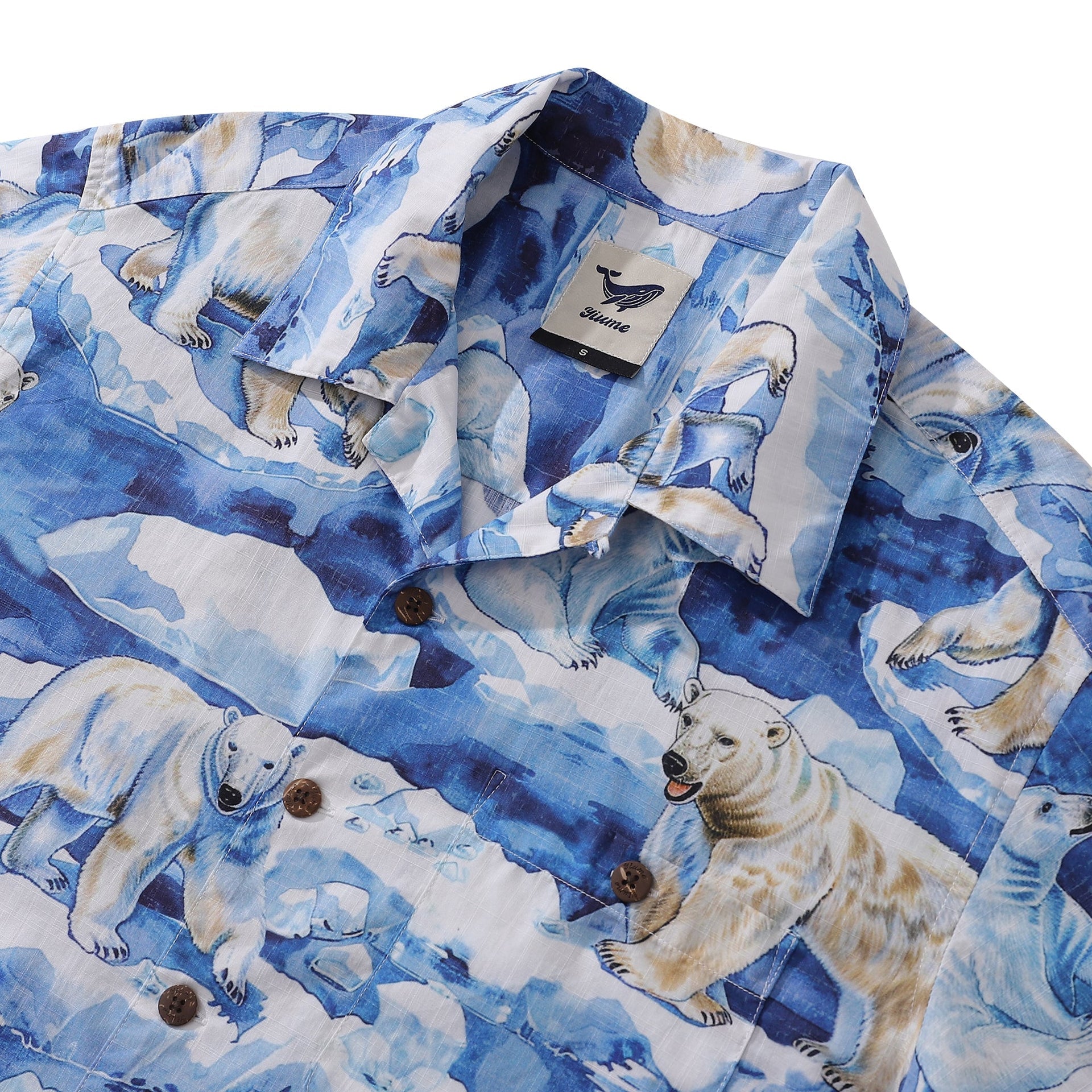 Polar Bear Melting Away Print Men's Hawaiian Shirt, 100% Cotton