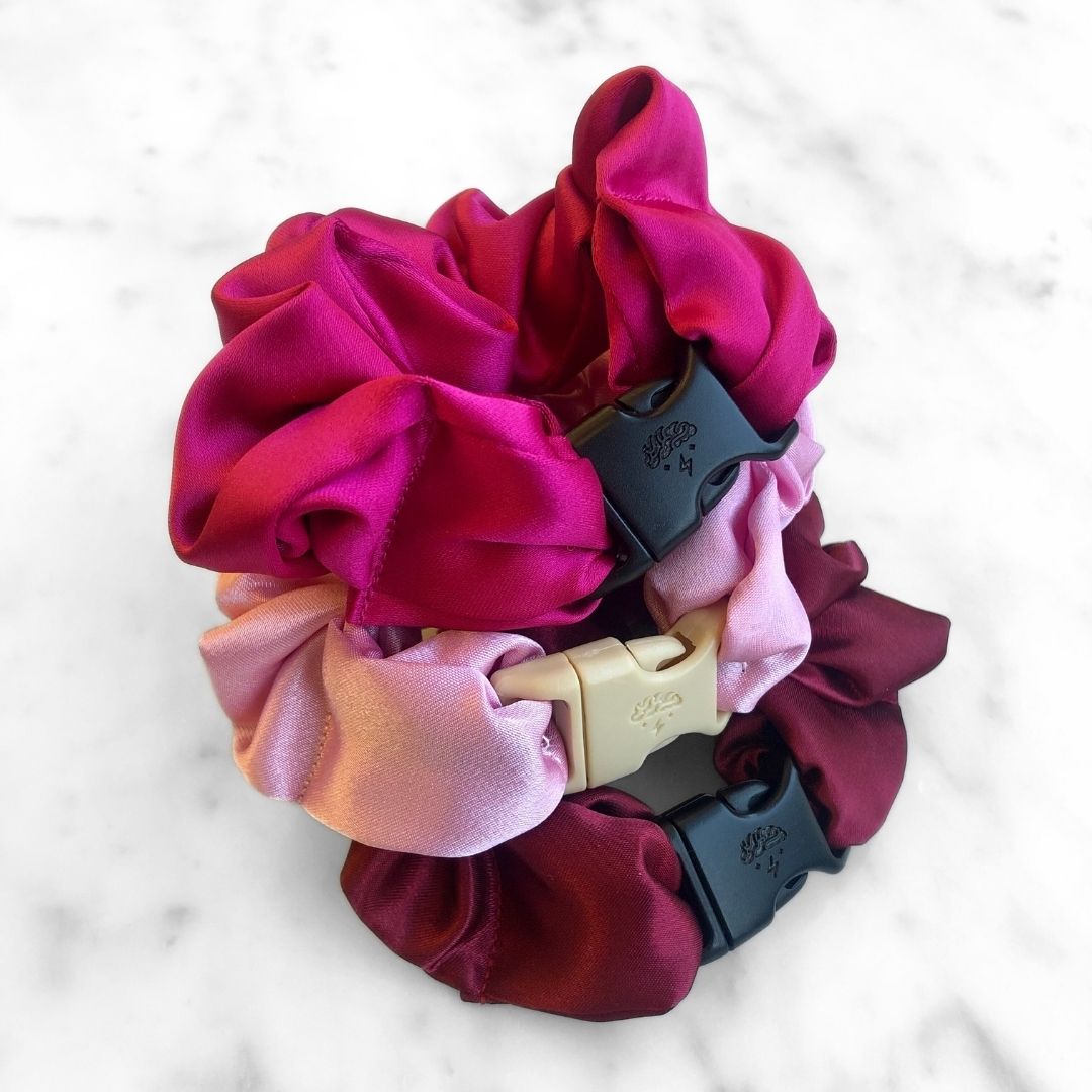 Valentine's Day 3-Pack Buckle Scrunchies in Fuchsia, Berry & Pale-Pink