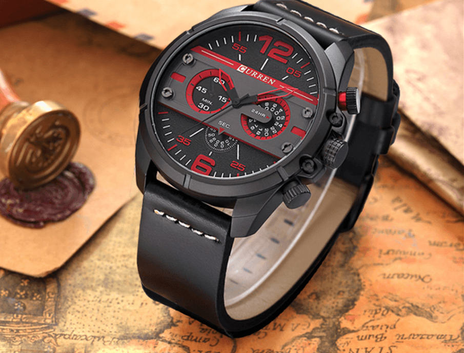 Men's Waterproof Retro Chronograph Watch with Leather Strap