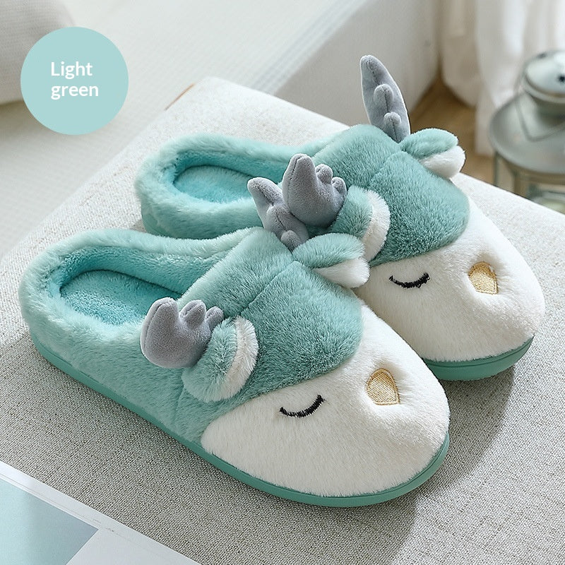 Furry Deer Elk House Slippers Warm Non-Slip Indoor Bedroom Shoes