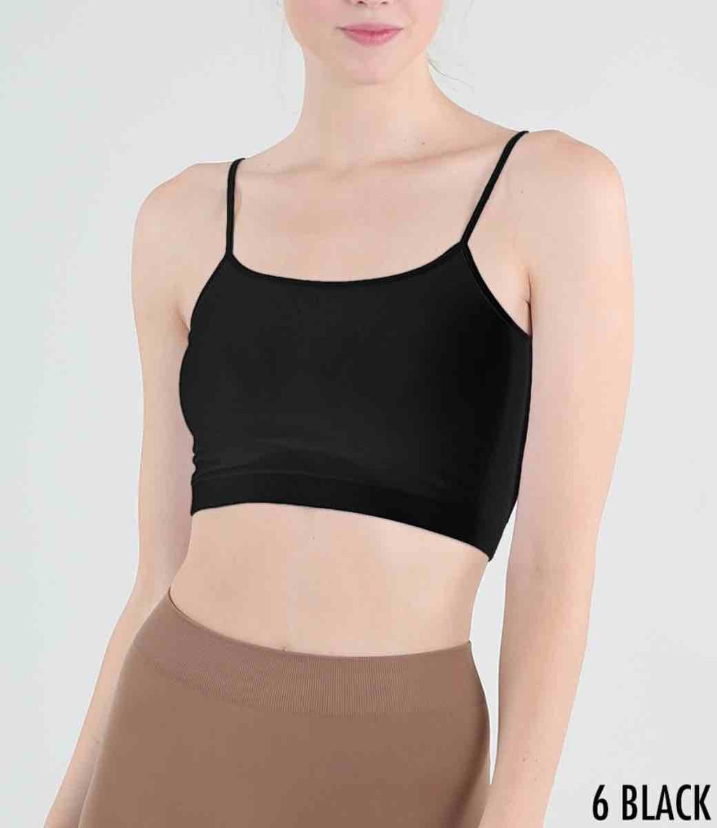 Spaghetti strap jersey bra top available in multiple neutral colors.