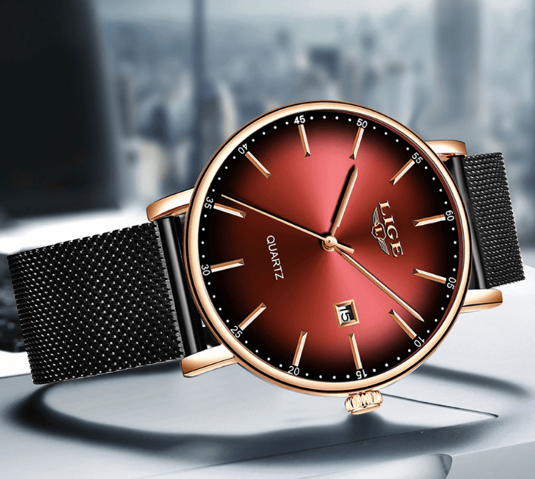 LIGE Men's Elegant Stainless Steel Dress Watch with Date Display