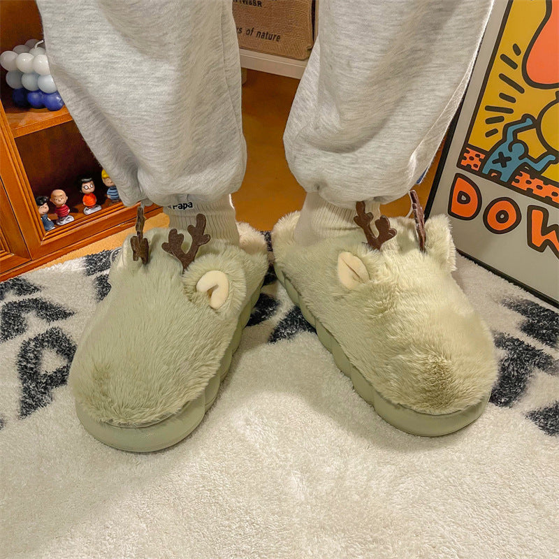 Kids Plush Animal Antler Slippers Fuzzy Warm Indoor Home Shoes